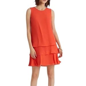 Ralph Lauren Shift Dress Chiffon Tiers Sleeveless Coral Size 10